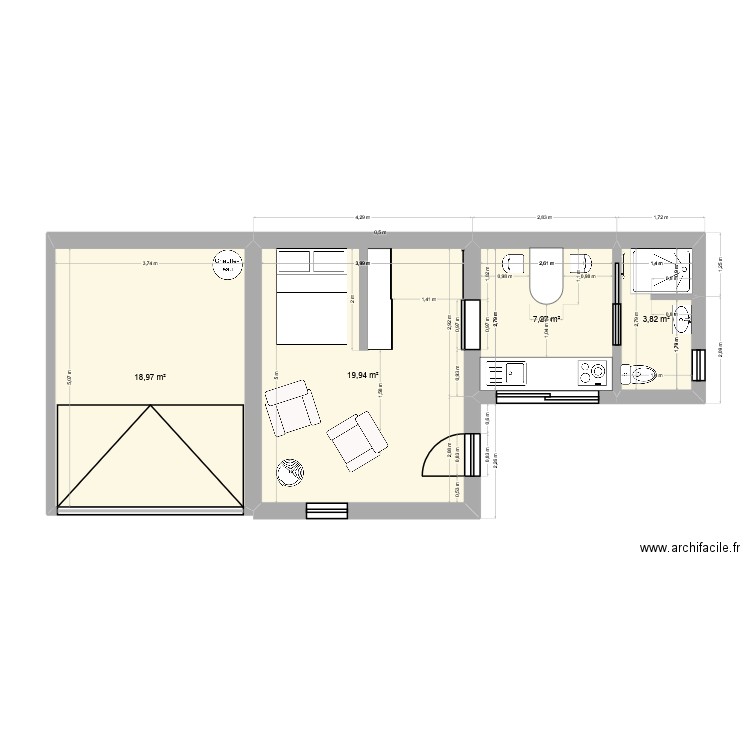 GARAGE_PG_V3. Plan de 4 pièces et 50 m2