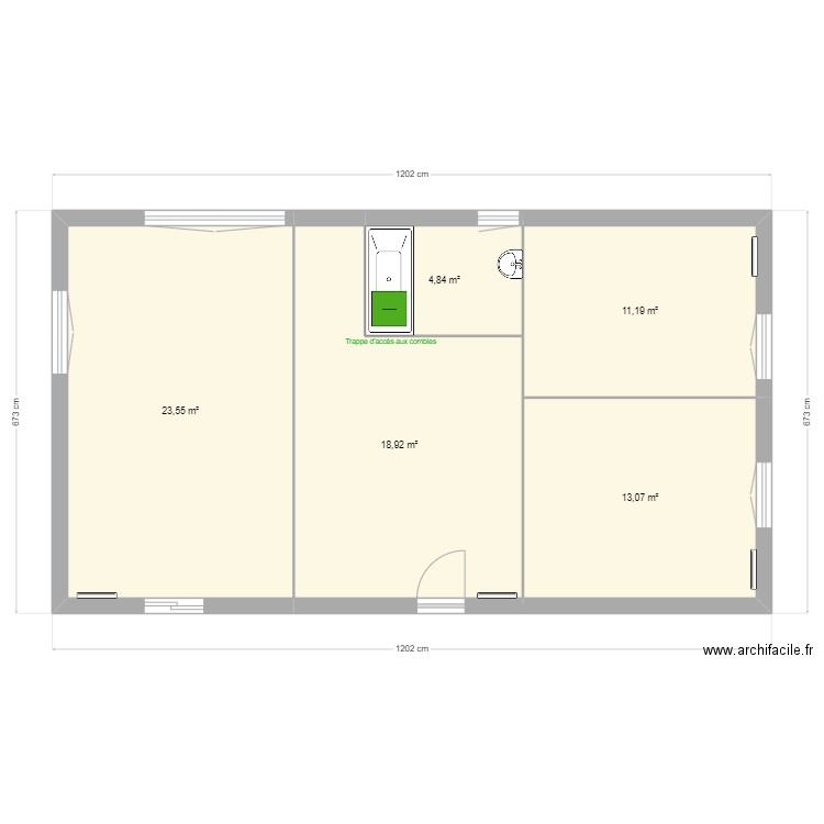 Lemoine. Plan de 5 pièces et 72 m2