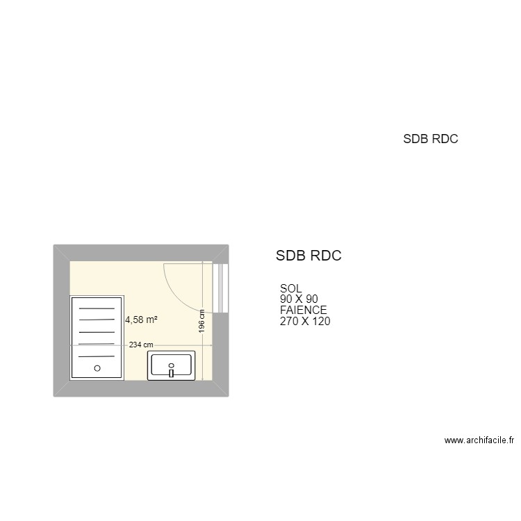 SDB RDC. Plan de 1 pièce et 5 m2