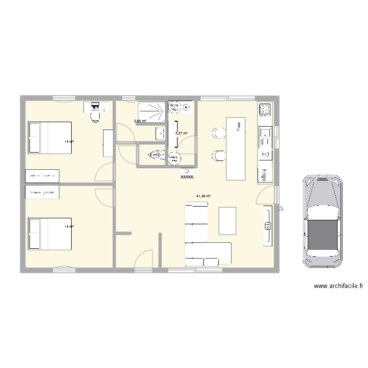 Maison 75m2. Plan de 6 pièces et 78 m2