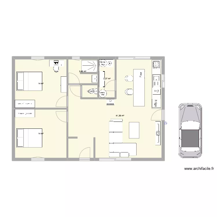 Maison 75m2. Plan de 