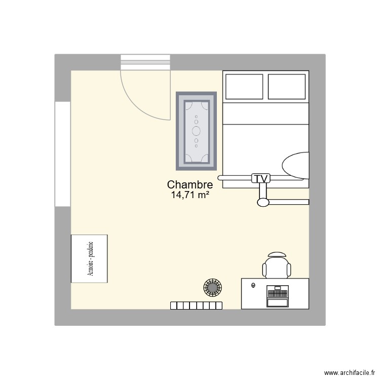 chambre. Plan de 1 pièce et 15 m2