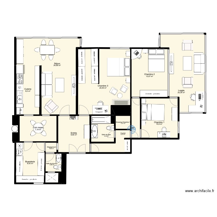 Plan Le Chesnay V 3ch E. Plan de 15 pièces et 143 m2