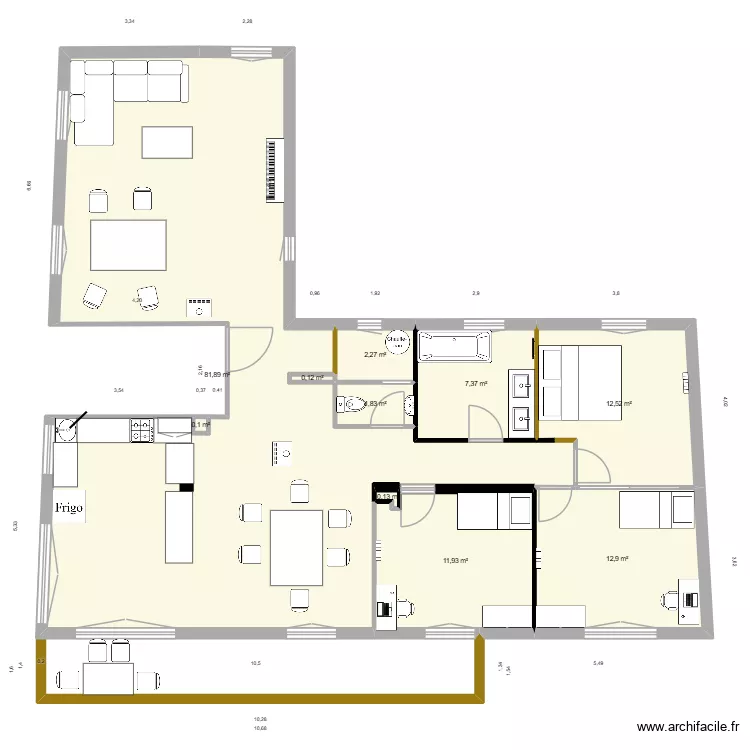 appart collet v6. Plan de 10  et 131 m²