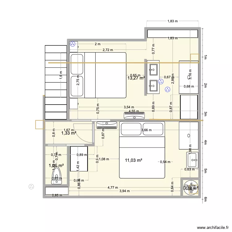 etage 4 bis. Plan de 5  et 27 m²