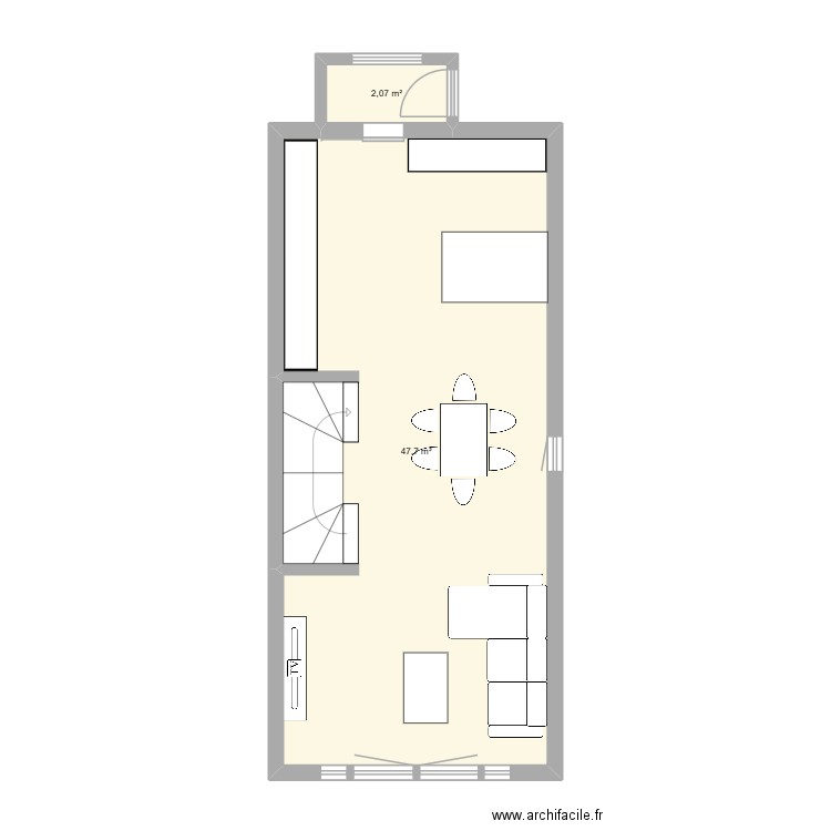 Rez-de-chaussée. Plan de 2 pièces et 50 m2