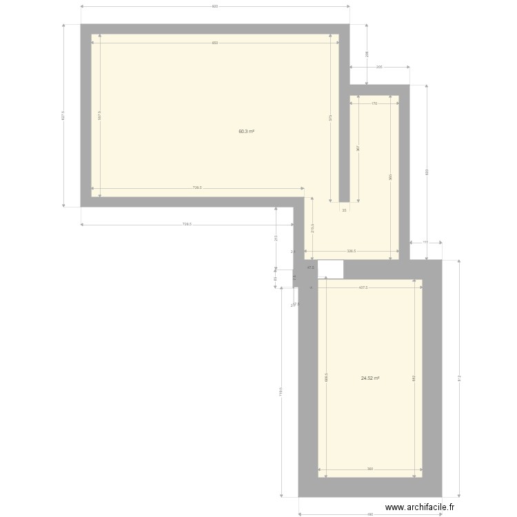 Rénovation longère 1. Plan de 2 pièces et 85 m2