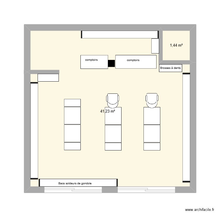Pharmacie Hippodrome. Plan de 2 pièces et 43 m2