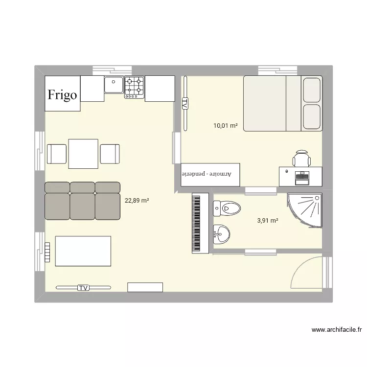 Appart étudiant couple. Plan de 3 Pièces et 37 m² Appart étudiant couple. Plan de 3 Pièces et 37 m²