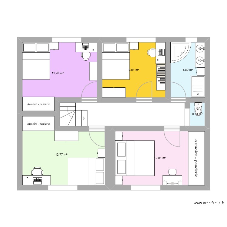 Maison Carla Etage. Plan de 6 pièces et 52 m2