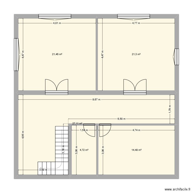BONNET AER. Plan de 5 pièces et 89 m2