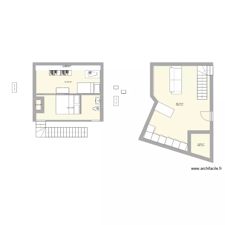 Place de l'Octroi - Mezzanine. Plan de 6  et 54 m²