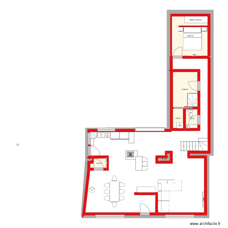 boucherie bas. Plan de 7 pièces et 22 m2