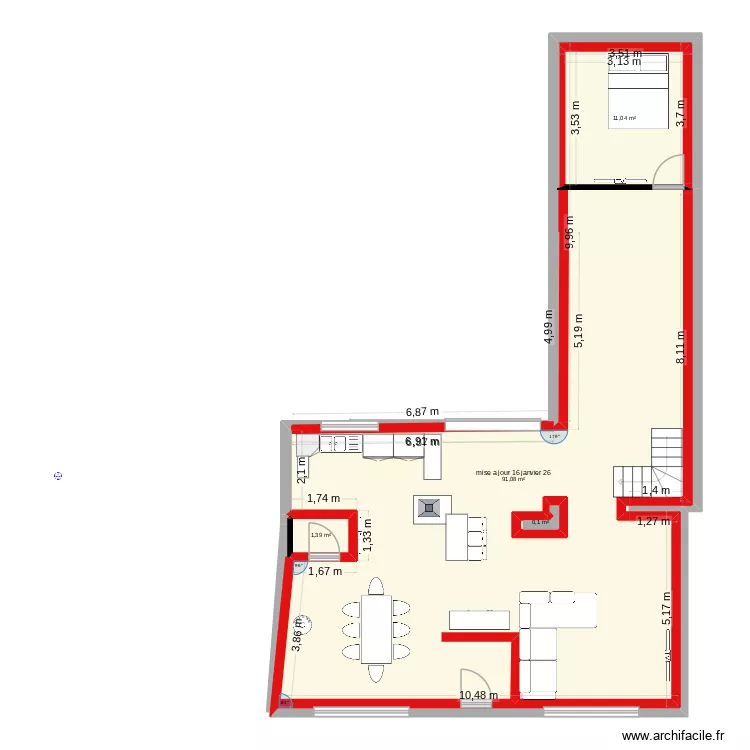 boucherie bas. Plan de 4 pièces et 118 m²