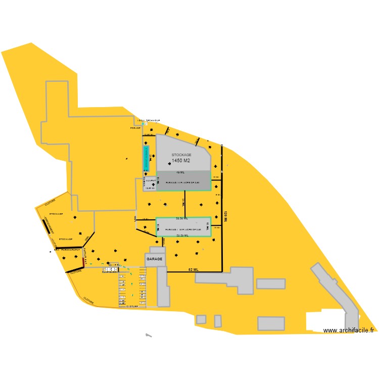 PROJET AMENAGEMENT TRANSPORT BERNARD -SCI IMMO . Plan de 16 pièces et 6549 m2