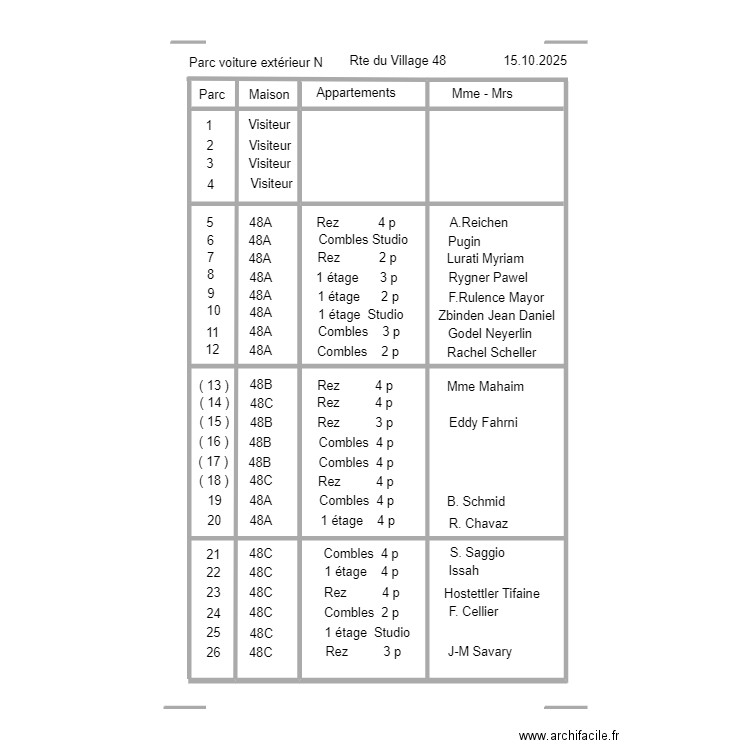 E-1 Parc voiture extérieur N. Plan de 0 pièce et 0 m2
