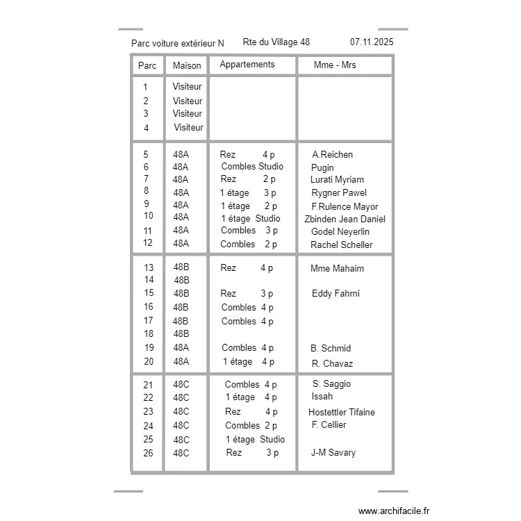 E-1 Parc voiture extérieur N. Plan de E-1 Parc voiture extérieur N. Plan de