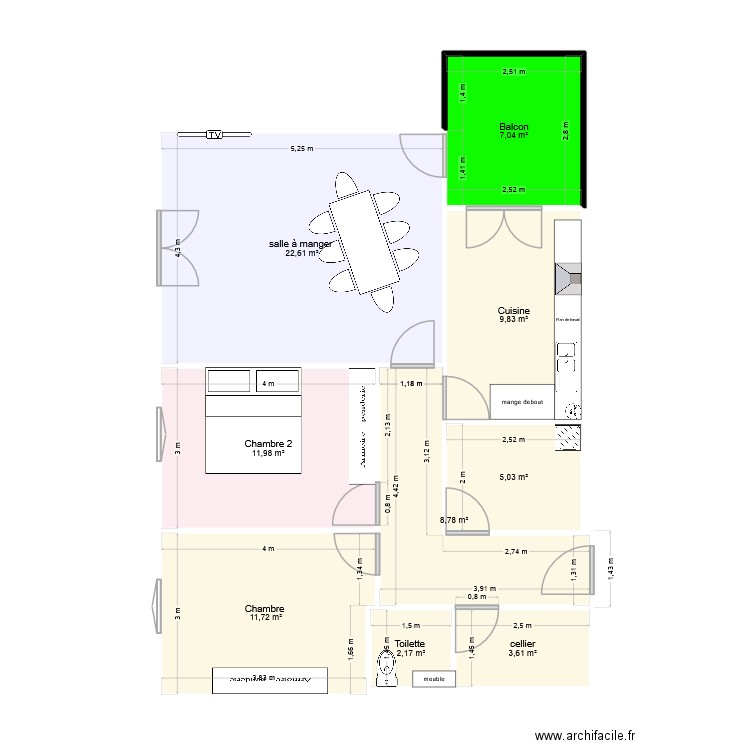APPart 4. Plan de 9 pièces et 83 m2