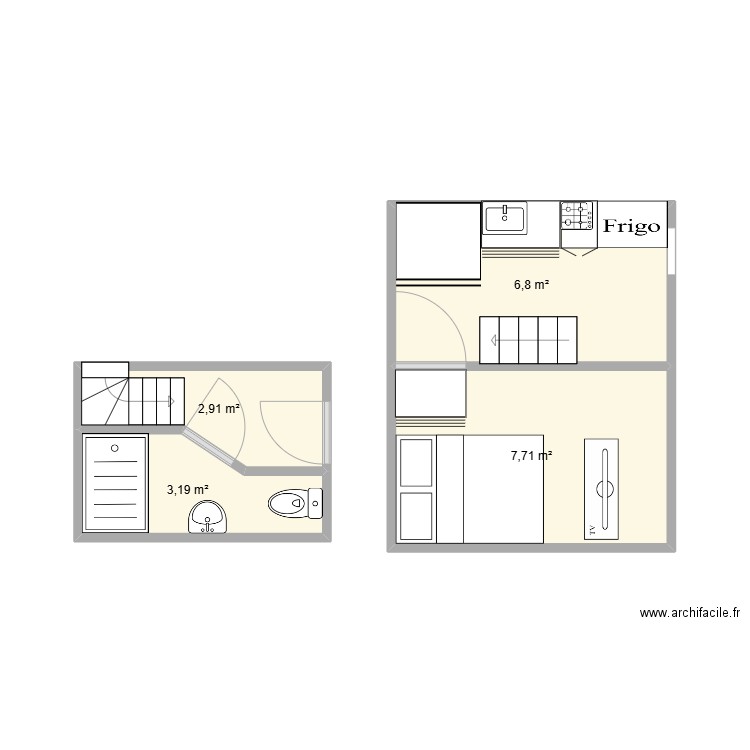 appart3. Plan de 4 pièces et 21 m2