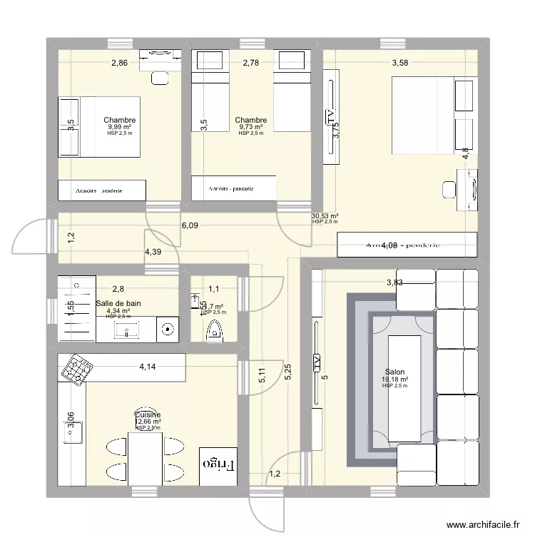 Maison. Plan de 7  et 88 m²