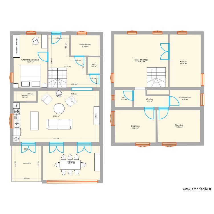 Notre maison 3. Plan de 12 pièces et 155 m2