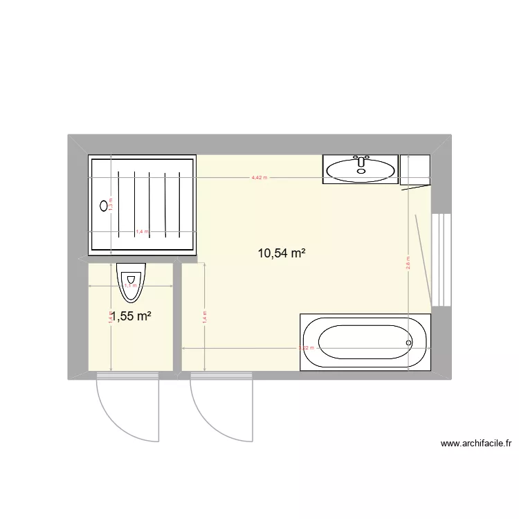 sdb c&eacute;line. Plan de 2 pièces et 12 m²