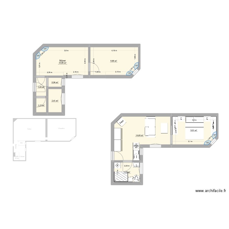 Test. Plan de 9 pièces et 54 m2