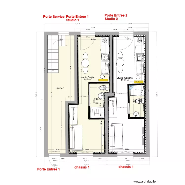 immeuble 1 RDC V2-c 2 studios. Plan de 