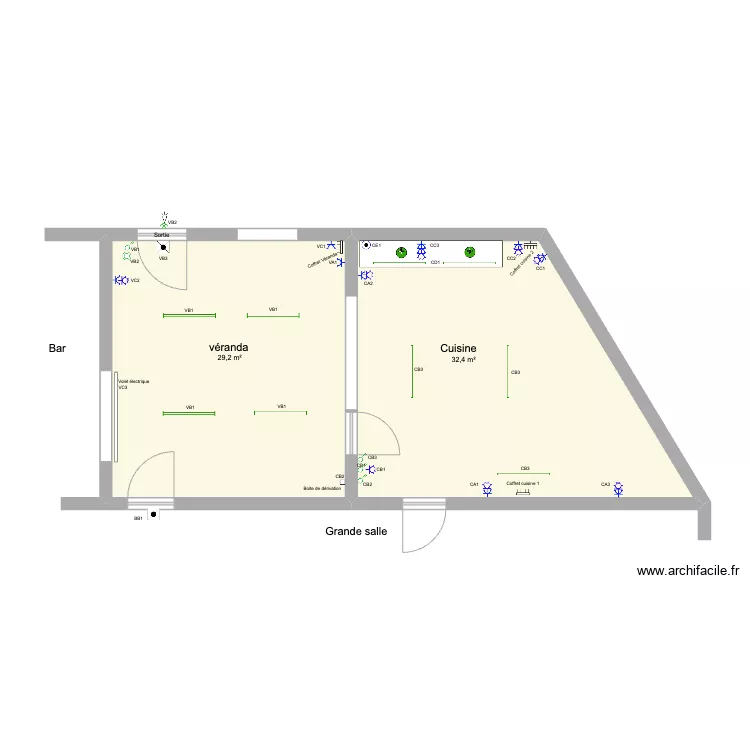 Cercle v&eacute;randa_Cuisine. Plan de 