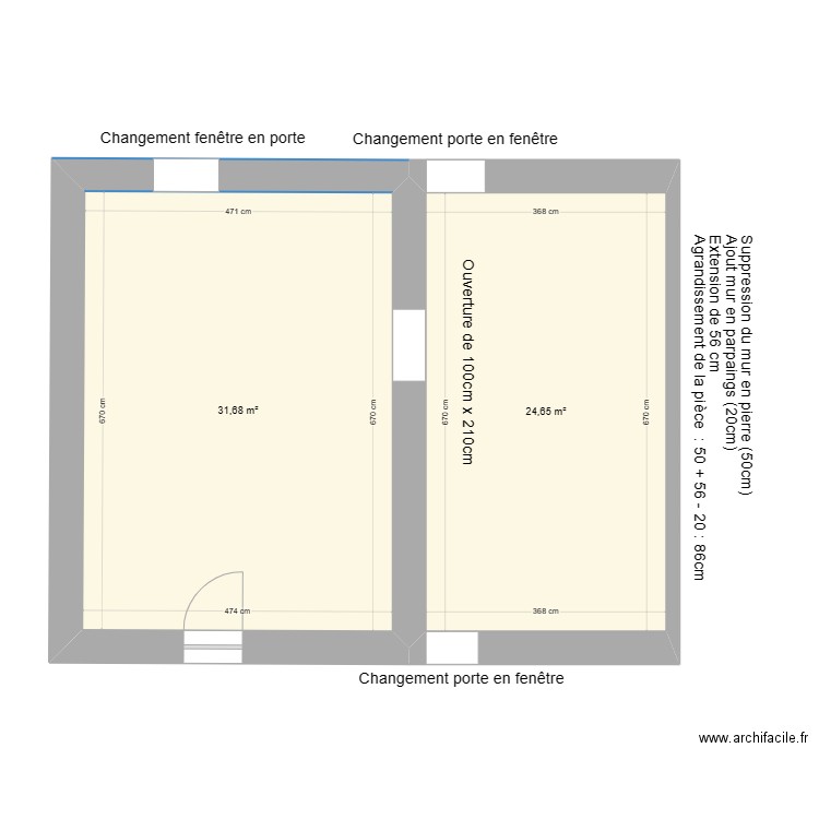 plan nouveau isolant sol. Plan de 2 pièces et 56 m2