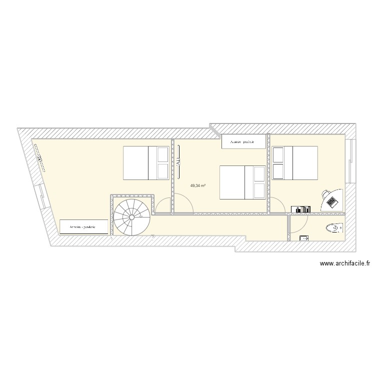 sales 2etage. Plan de 1 pièce et 44 m2