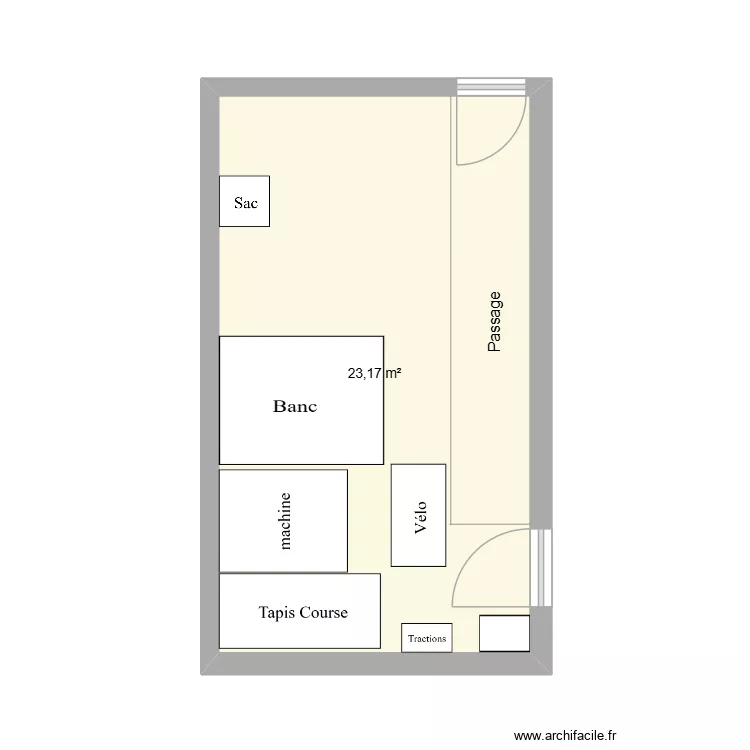 Salle de sport. Plan de 1  et 23 m²