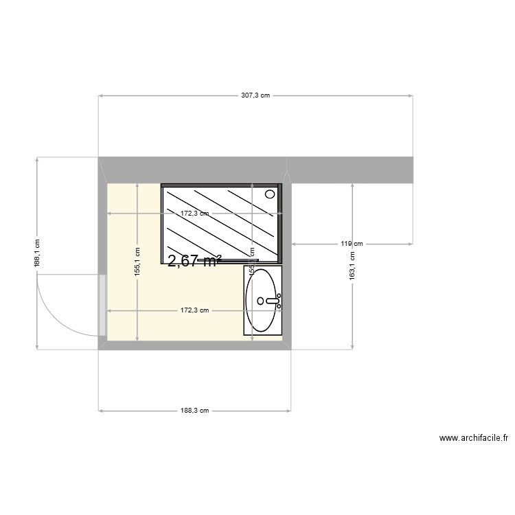 RAIBAUT. Plan de 1 pièce et 3 m2