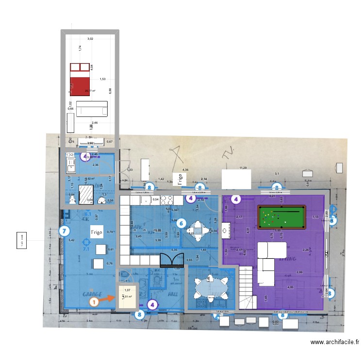 De panne Maison AVEC ANNEXE V13. Plan de 9 pièces et 35 m2