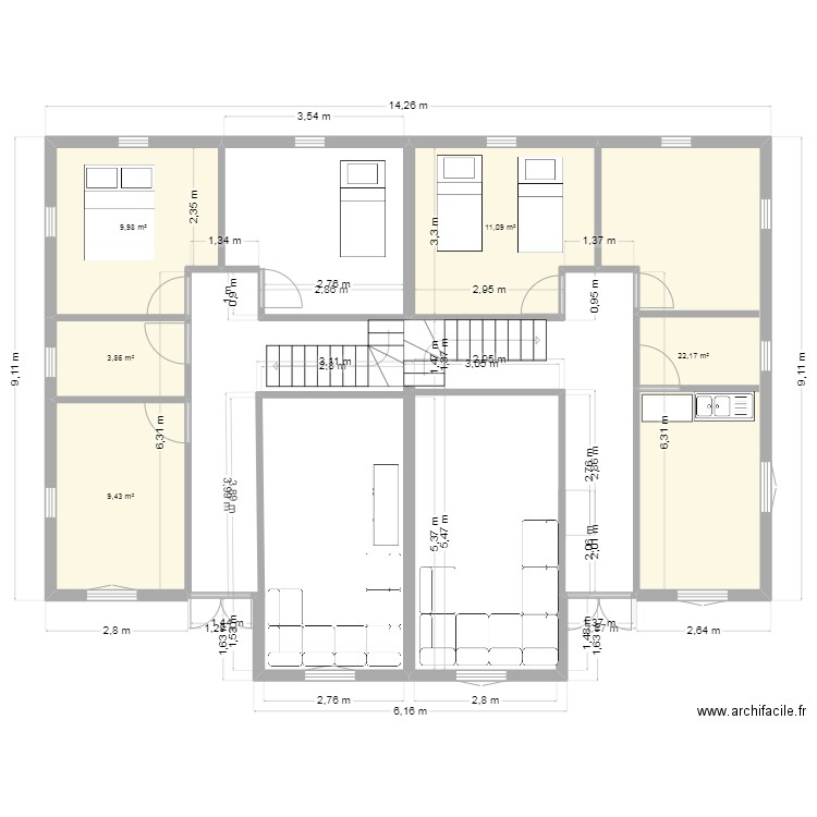 taounate. Plan de 5 pièces et 57 m2
