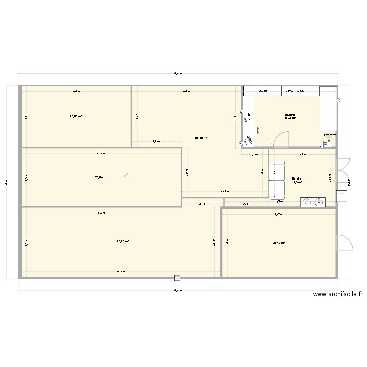 Atelier intérieur proposition 1. Plan de 7 pièces et 158 m2