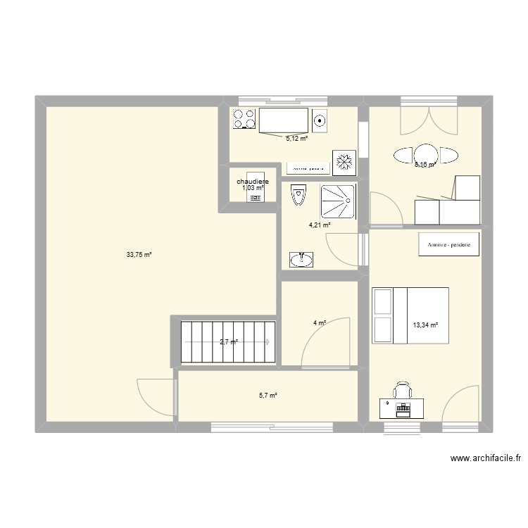 RDC AUBIERE. Plan de 9 pièces et 78 m2