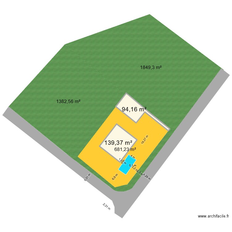 DPC2. Plan de 2 pièces et 234 m2