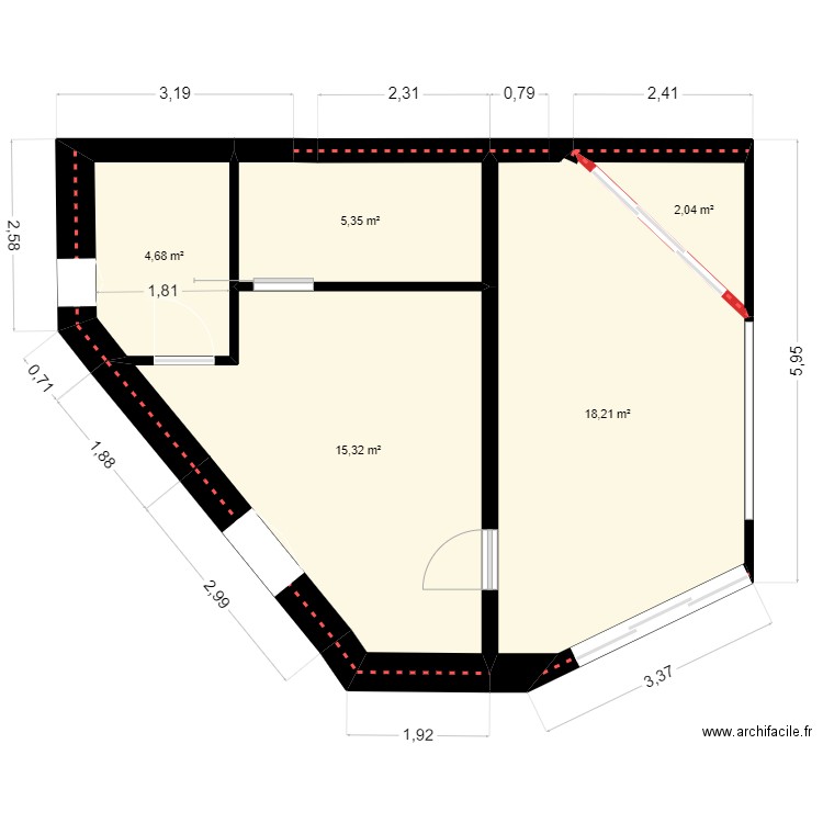 extension maison new 45. Plan de 5 pièces et 46 m2