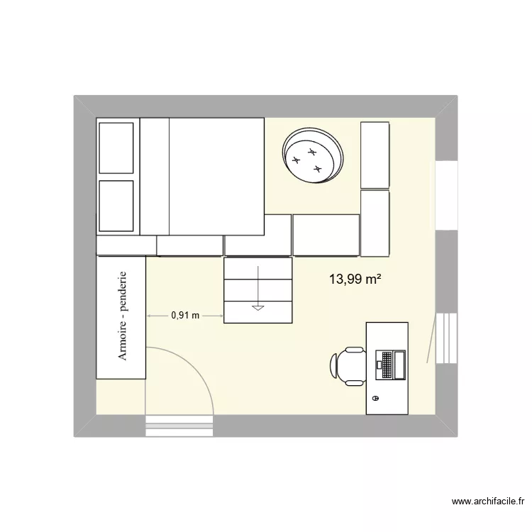chambre enora. Plan de 1  et 14 m²