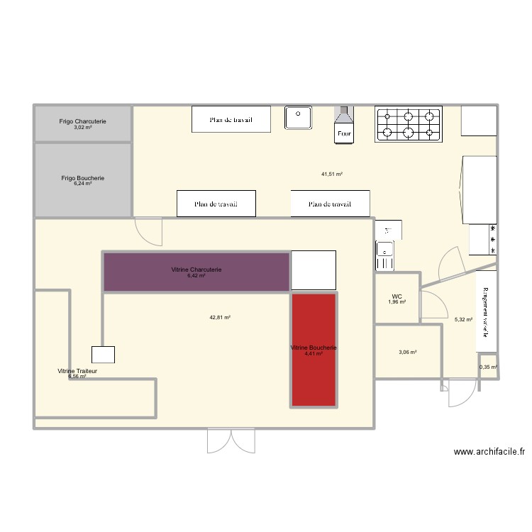 Labo boucherie 1. Plan de 11 pièces et 134 m2