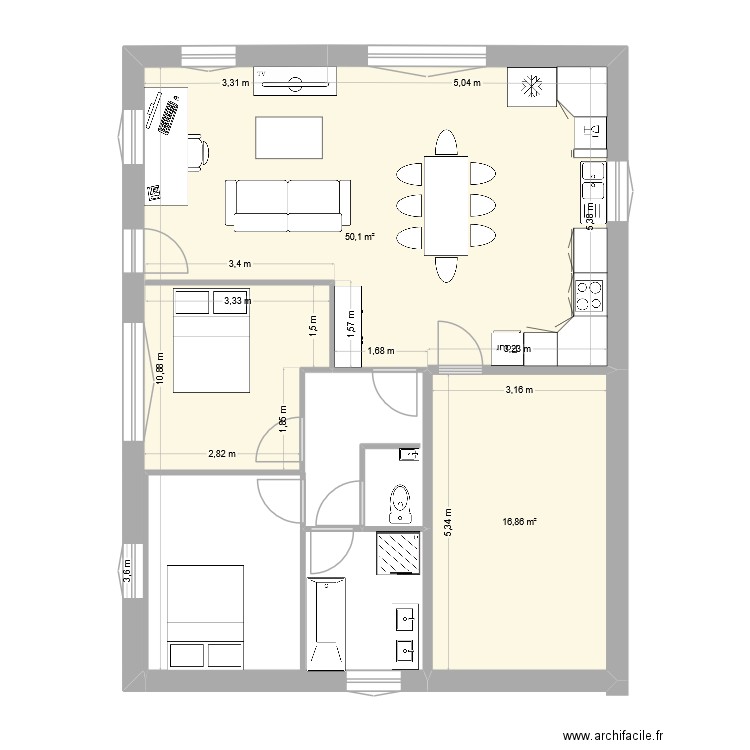 projet 2. Plan de 2 pièces et 67 m2