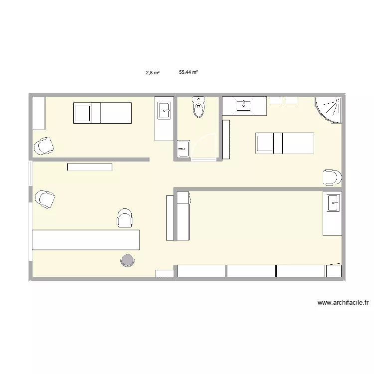 institut. Plan de 2  et 58 m²