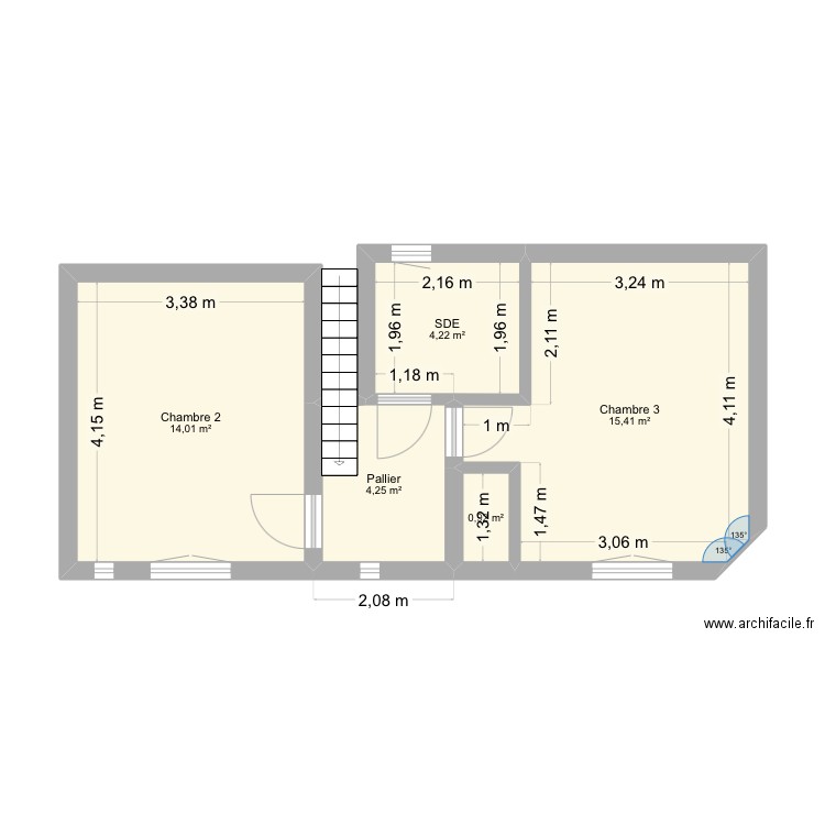 1er étage 75. Plan de 5 pièces et 39 m2