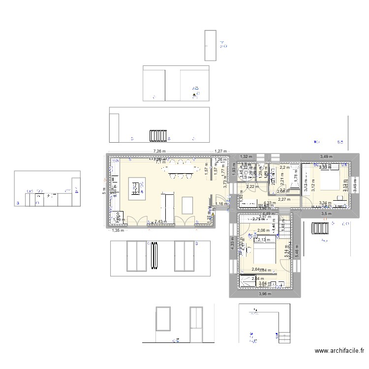 projet ELECTRICITE. Plan de 9 pièces et 81 m2