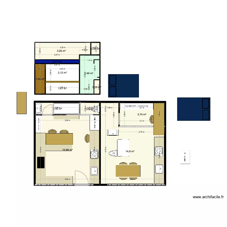 aqueduc principe. Plan de 13 pièces et 49 m²