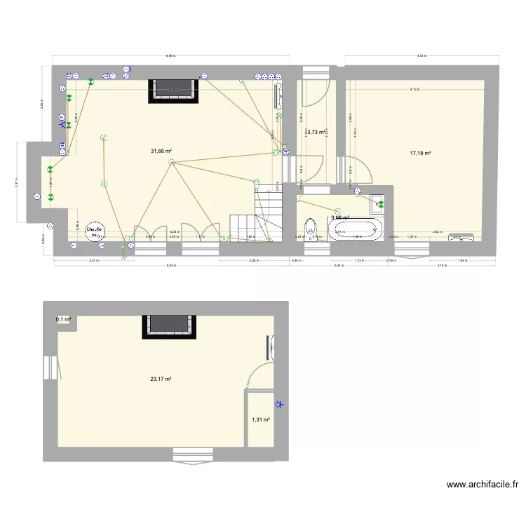 Maison Lestiac Electricité. Plan de 7 et 81 m² Maison Lestiac Electricité. Plan de 7 et 81 m²