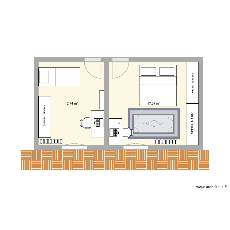chP. Plan de 2 pièces et 30 m2