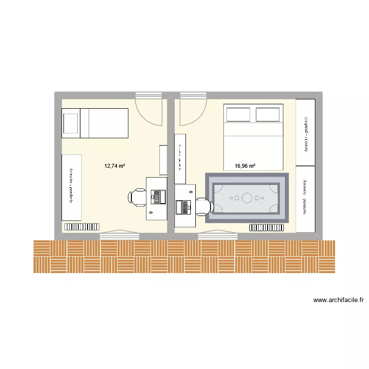chP. Plan de 2 pièces et 30 m²