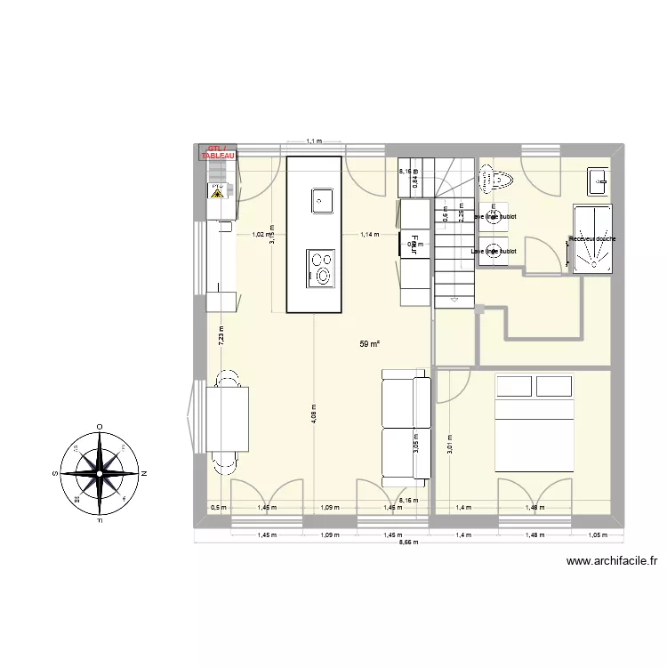 Projet V4. Plan de 1  et 59 m²